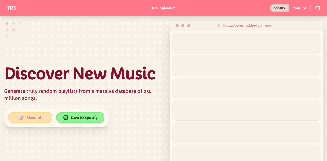 True Random Songs live website preview