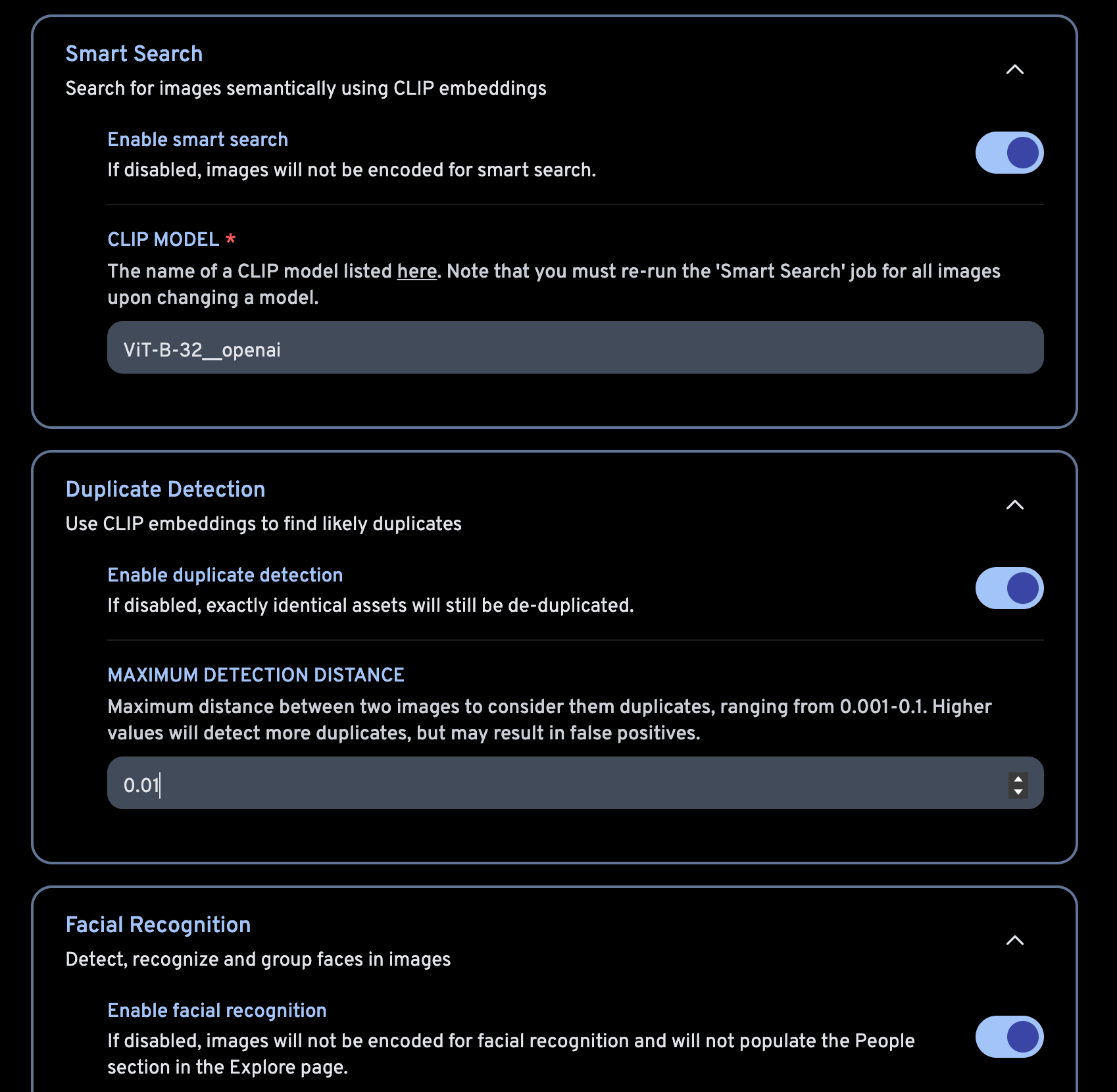 Immich Machine Learning Settings